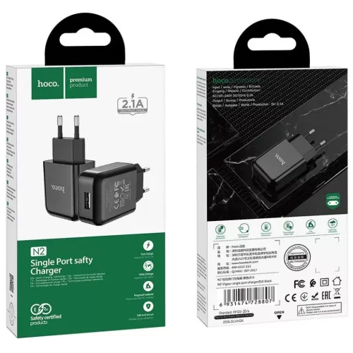 HOCO utazó töltő USB A 2.1A N2 fekete-6931474746092 3 kép