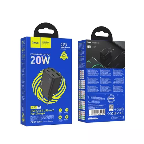HOCO töltő 2 x Type C + 2 x USB A PD QC3.0 3A 20W N56 fehér-6942007659284 5 kép