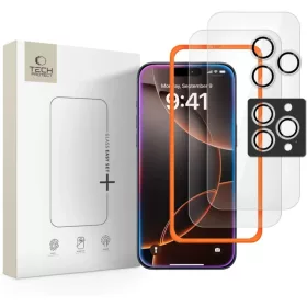    iPhone 16 Pro Max / 17 Pro Max Átlátszó Tech-protect Easy Set+ 3-Pack Üvegfólia