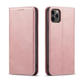   iPhone 17 AIR mágneses PU bőr fliptok kártyatartóval pánt nélküli rózsaszín Alphajack