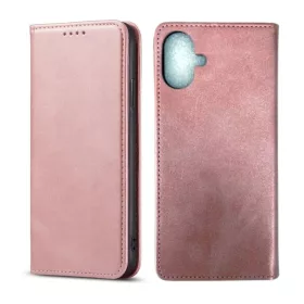   iPhone 17 mágneses PU bőr fliptok kártyatartóval pánt nélküli rózsaszín Alphajack