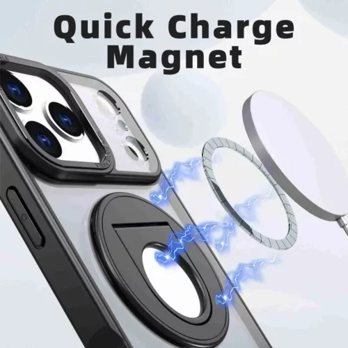 iPhone 17 Pro forgatható gyűrűs, Magsafe tartós telefontok fekete - 5 kép