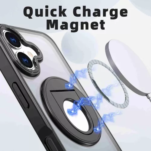 iPhone 17 forgatható gyűrűs, Magsafe tartós telefontok fekete Alph- 3 kép