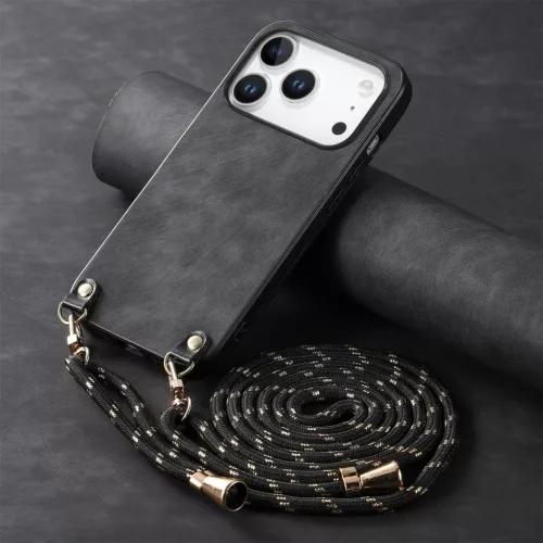 iPhone 17 Pro Max vintage bőrutánzatú, kemény hátlapos tok vállp- 2 kép