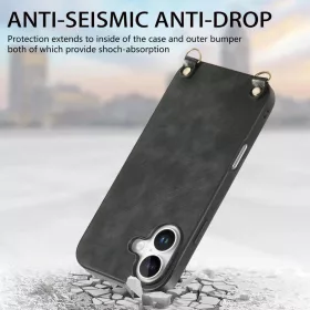 iPhone 17 vintage bőrutánzatú, kemény hátlapos tok vállpánttal - 2 kép