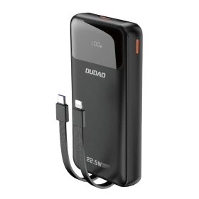   Dudao K15Pro Power Bank 20000mAh 22.5W PD USB-C / USB-A / Beépített Lightning és USB-C Kábelek - Fekete