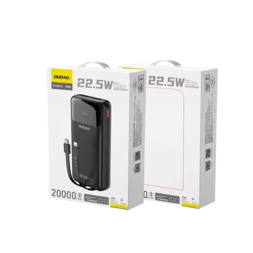 Dudao K15Pro Power Bank 20000mAh 22.5W PD USB-C / USB-A / Beépített -6977196682430 2 kép