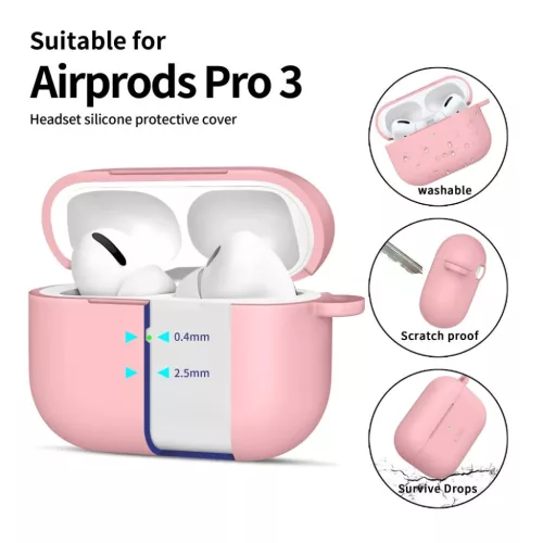 Apple AirPods Pro 3 Szilikon Kampó Tok Púder Rózsaszín-5906302333127 4 kép
