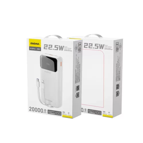 Dudao K15Pro Power Bank 20000mAh 22.5W PD USB-C / USB-A / Beépített -6977196682447 4 kép