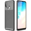 Samsung A11 / M11 Armored szénszál mintájú TPU tok fekete