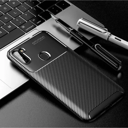 Samsung A11 / M11 Armored szénszál mintájú TPU tok fekete-5902429905377 9 kép