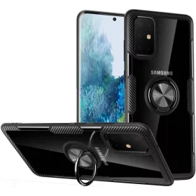   Clear Carbon szénszál mintás tok gyűrű támasszal SAMSUNG M31S fekete