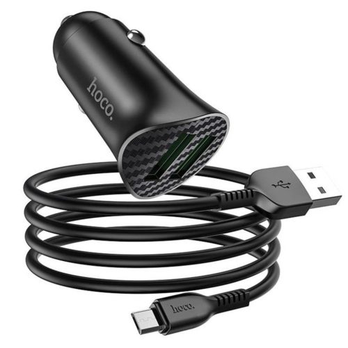HOCO Autós töltő 2x USB QC3.0 18W + Micro USB kábel fekete-6931474735065 1 kép