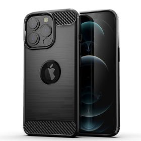 iPhone 12 Pro Max szénszál mintájú TPU tok fekete