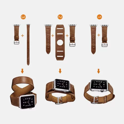 Apple Watch 38/40/41 mm iCarer Valódi bőr óraszíj Quadri Coffee-6958955806373 2 kép