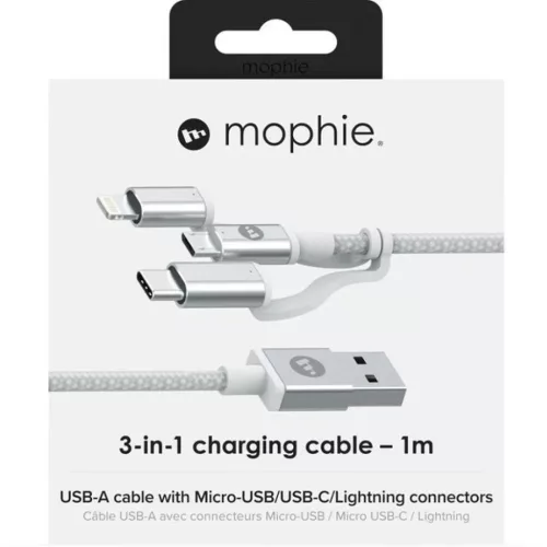 Mophie 3in1 USB kábel Micro USB/ USB Type-C/ Lightning 1m fehér-848467093766 2 kép