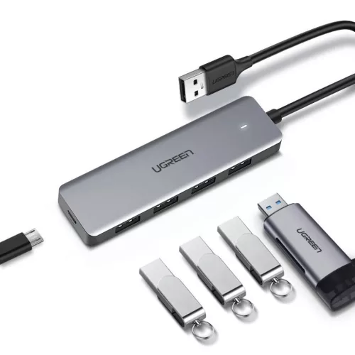 Ugreen USB - 4xUSB 3.2 Gen1 HUB Micro USB áramellátással szürke (C-6957303859856 2 kép