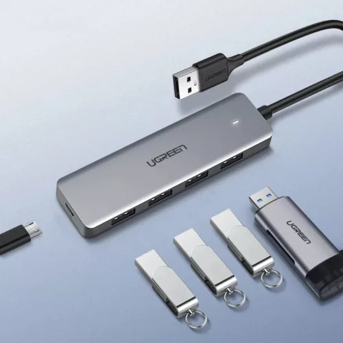Ugreen USB - 4xUSB 3.2 Gen1 HUB Micro USB áramellátással szürke (C-6957303859856 3 kép