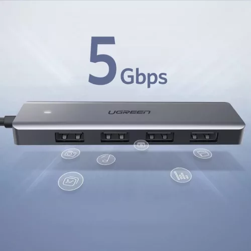 Ugreen USB - 4xUSB 3.2 Gen1 HUB Micro USB áramellátással szürke (C-6957303859856 4 kép