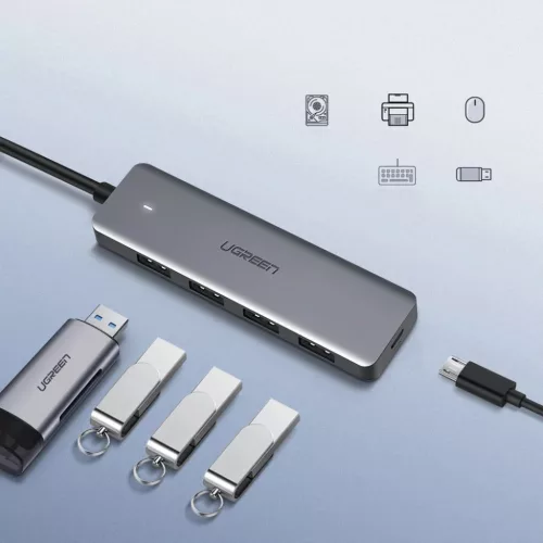 Ugreen USB - 4xUSB 3.2 Gen1 HUB Micro USB áramellátással szürke (C-6957303859856 7 kép
