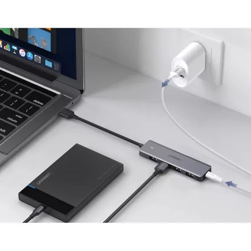 Ugreen USB - 4xUSB 3.2 Gen1 HUB Micro USB áramellátással szürke (C-6957303859856 8 kép