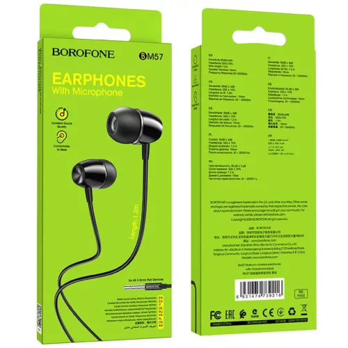Borofone BM57 Platinum Vezetékes fülhallgató 3.5mm jack fekete-6931474739216 3 kép
