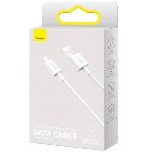 Baseus CAMYS-02 Superior Fast töltő kábel Micro USB 2A 1m fehér-6953156208490 3 kép