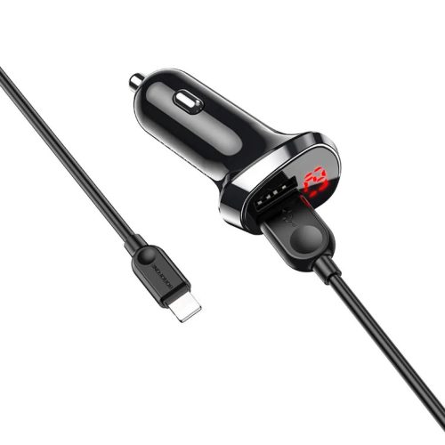 Borofone BZ15 Univerzális autós töltő LCD 2.4A 2x USB + Lightning -6931474737663 3 kép