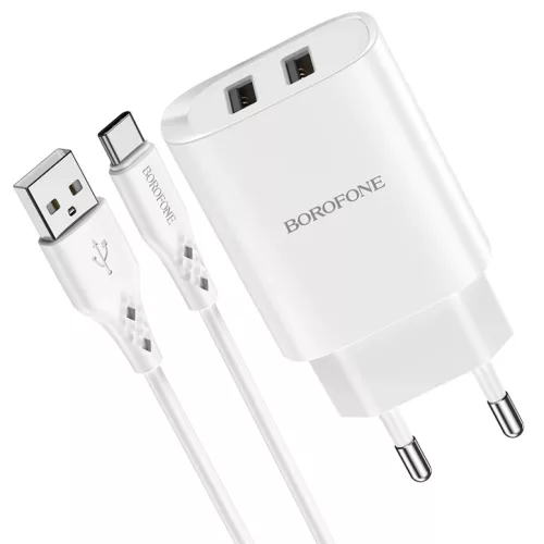 Borofone BN2 Hálózati töltő adapter 2xUSB 2.1A + USB Type-C kábel-6931474741226 3 kép