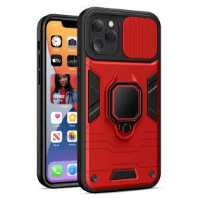   iPhone 13 Pro Max Ring Lens tok kameralencse védővel és kihajtható támasszal piros