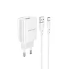 Borofone BN1 Hálózati töltő adapter USB 2.1A + USB Type-C kábel fehér