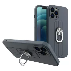   iPhone 13 mini Ring Szilikon tok kihajtható támasszal sötétkék
