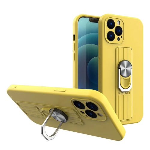 iPhone 13 Ring Szilikon tok kihajtható támasszal citromsárga-9145576214725 1 kép