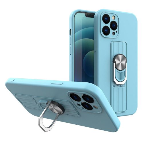 iPhone 13 Ring Szilikon tok kihajtható támasszal világoskék-9145576214732 3 kép