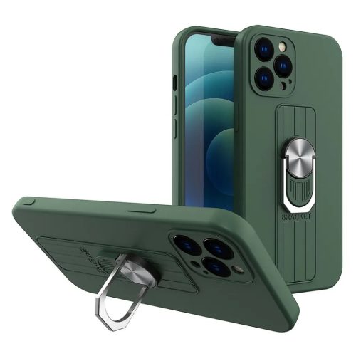 Samsung Galaxy A32 5G Ring Szilikon tok kihajtható támasszal sötétzöld