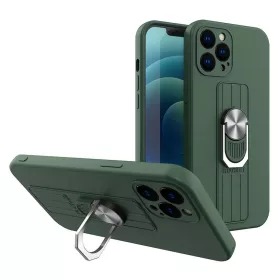   Samsung Galaxy A22 4G Ring Szilikon tok kihajtható támasszal sötétzöld