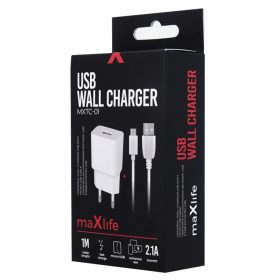   Maxlife hálózati töltő adapter 1A + Micro USB kábel fehér