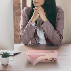 iPhone 13 Pro Forcell Leather Kickstand tok rózsaszín-5903396132667 1 kép