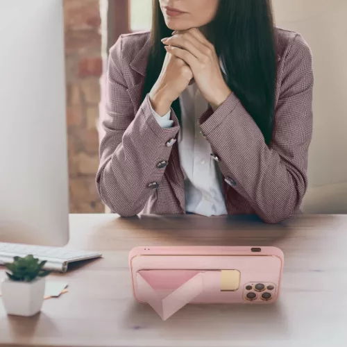 iPhone 13 Pro Forcell Leather Kickstand tok rózsaszín-5903396132667 1 kép