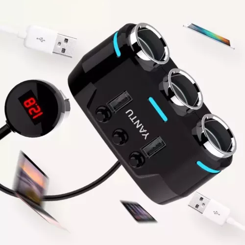 Szivargyújtós töltő elosztó 2xUSB + 3x Szivargyújtós aljzat 3.1-6959828210051 2 kép