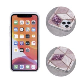 iPhone 13 Marmur tok geometrikus mintázattal rózsaszín flitteres-5900495946133 2 kép