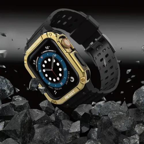 Apple Watch 4/5/6/7/8/SE (42/44/45mm) Armored Óraszíj és Tok Fekete-9145576231692 6 kép