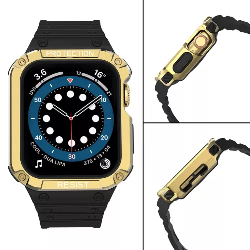 Apple Watch 4/5/6/7/8/SE (42/44/45mm) Armored Óraszíj és Tok Fekete-9145576231692 7 kép