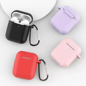 Airpods 1/ 2 szilikon tok karabinerrel fekete-9145576238516 2 kép