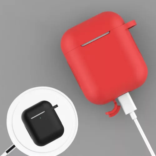 Airpods 1/ 2 szilikon tok karabinerrel fekete-9145576238516 3 kép