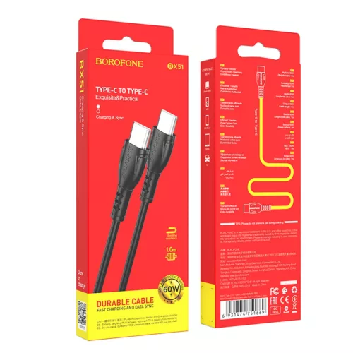 Borofone BX51 Triumph - USB Type-C - USB Type-C kábel 60W 1m fekete-6931474751669 4 kép