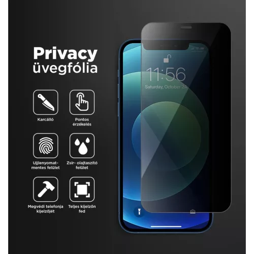 iPhone 13 Pro Max/14 Plus Privacy kijelzővédő üvegfólia 0.33mm 9H- 3 kép