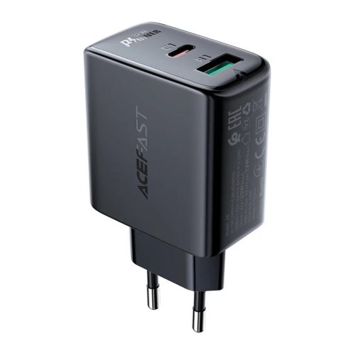 Acefast A5 fali töltő USB Type C / USB 32W PPS PD QC 3.0 AFC FCP fekete
