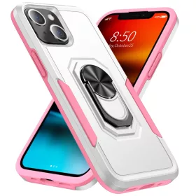 iPhone 13 Pro Max ütésálló fehér-rózsaszín tok, kihajtható má- 1 kép