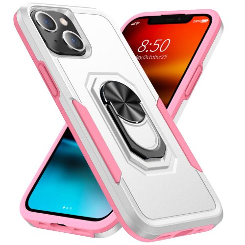 iPhone 13 Pro Max ütésálló fehér-rózsaszín tok, kihajtható má- 5 kép